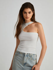 Asymmetric Halter Cutout Tank Top