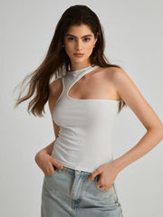 Asymmetric Halter Cutout Tank Top