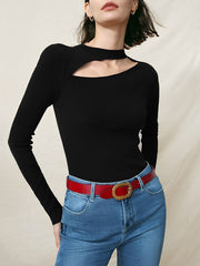 Halter Cutout Long Sleeve Knit Top