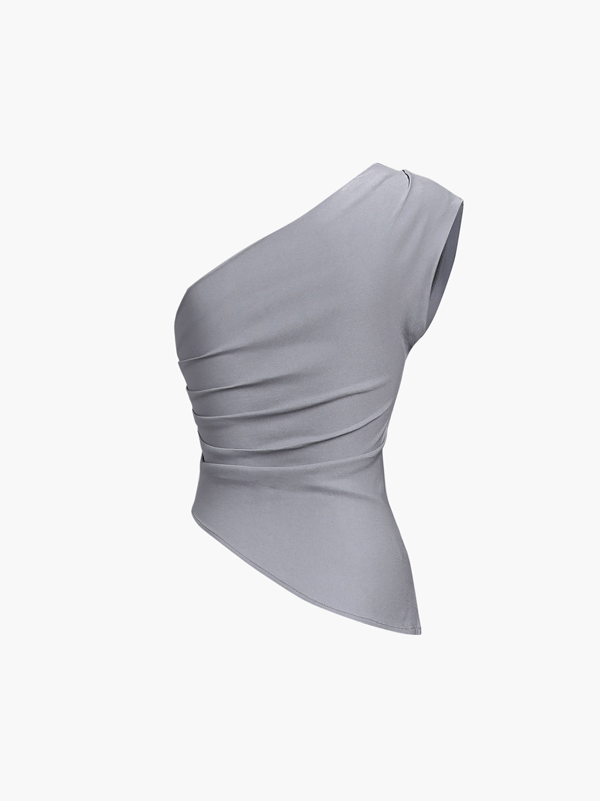 One Shoulder Ruched Oblique Hem Top