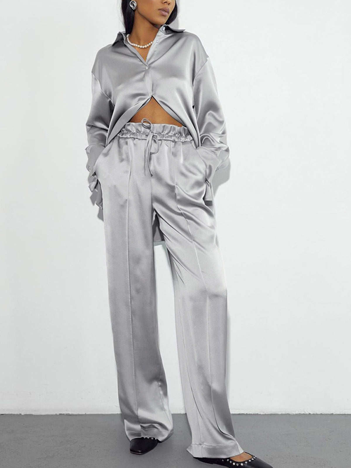 Isle Vibe Satin Wide Leg Pants