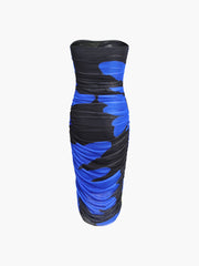 Azure Mesh Twist Midi Tube Dress