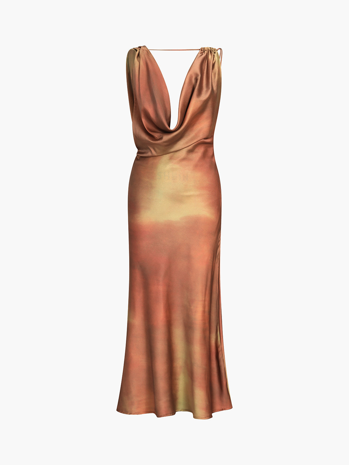 Aperol Spritz Cowl Neck Satin Midi Dress