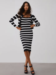 Stripe Knit Two Piece Bolero Midi Dress