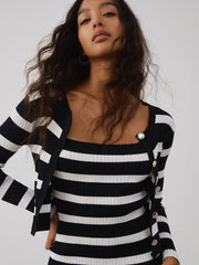 Stripe Knit Two Piece Bolero Midi Dress