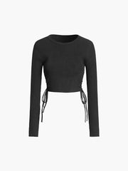 Drawstring Ruched Crop Sweater