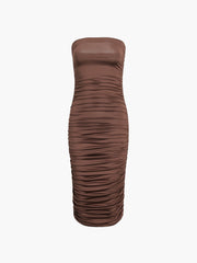 Cocoa Beans Ruched Tube Midi Dress