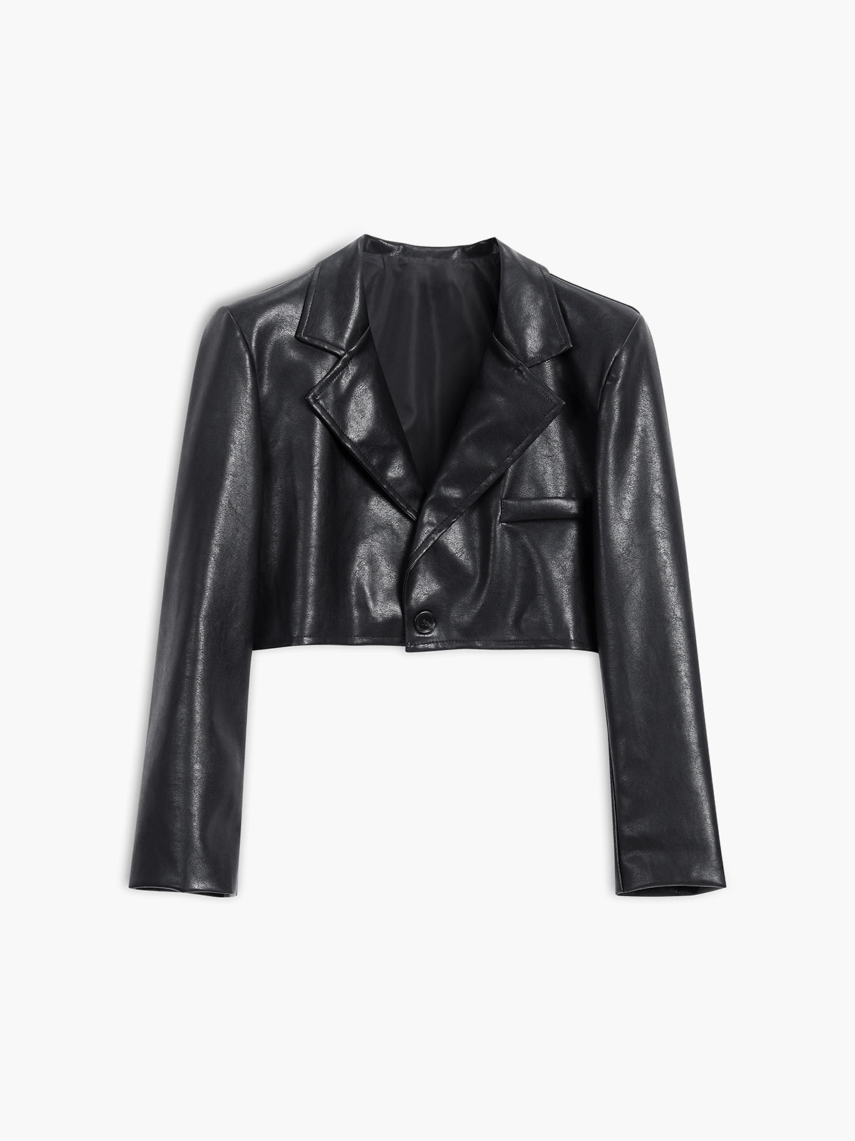 Faux Leather Crop Blazer Two Piece Skirt Set