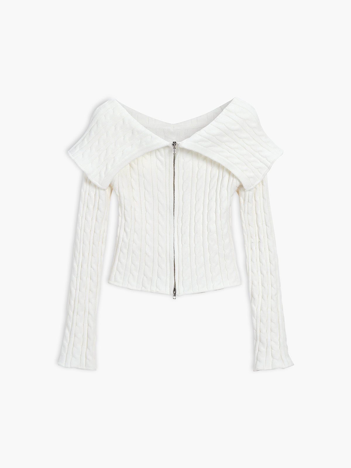 Collared Cable Knit Zippered Cardigan