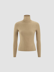 Basic Turtleneck Ribbed Blouse