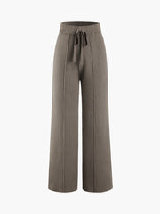 Solid Rib Drawstring Wide Leg Pants