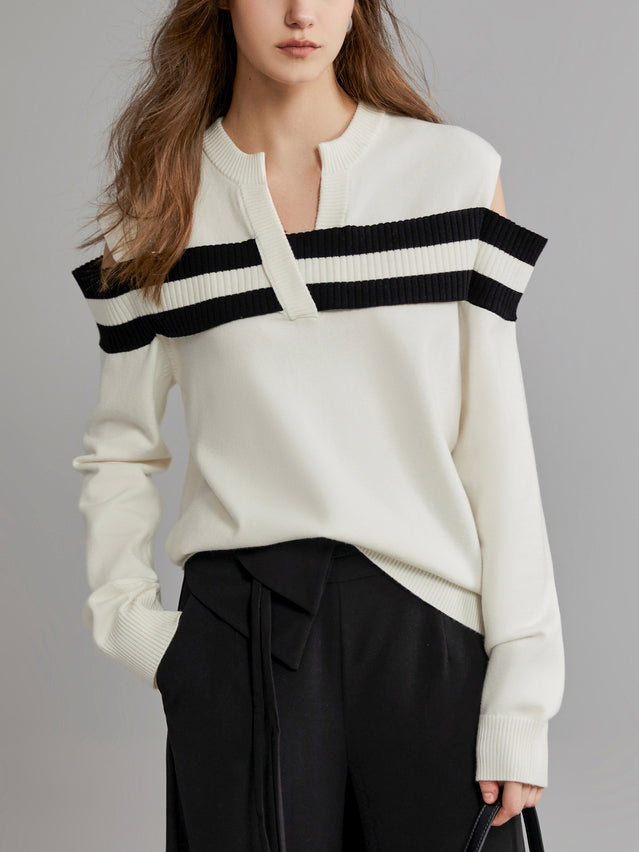 Main Character Stripe Cutout Knit Top