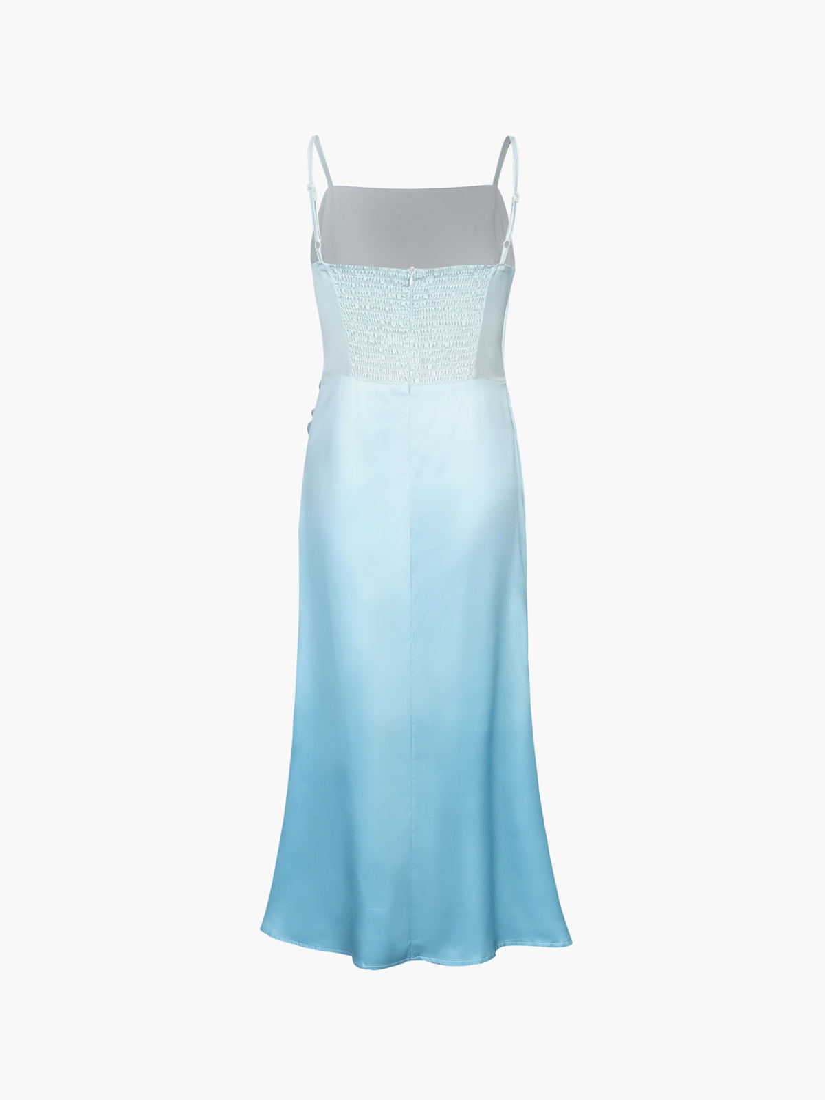 Coastal Hue Ombre Satin Ruched Long Dress