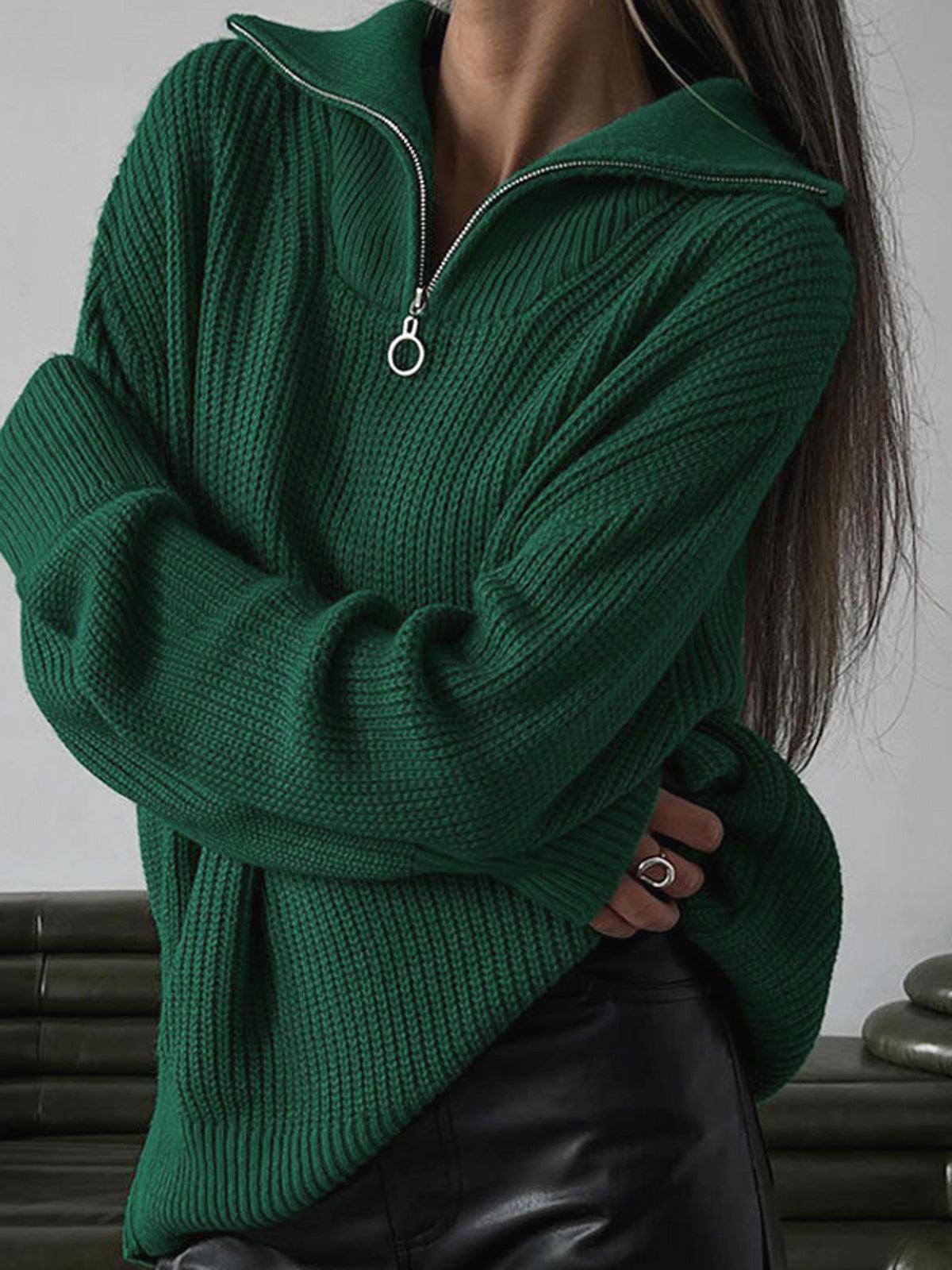 Oversized Utility Zippered Sweater