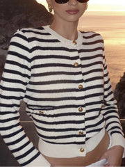 Old Money Stripe Aesthetics Cardigan