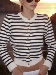 Old Money Stripe Aesthetics Cardigan