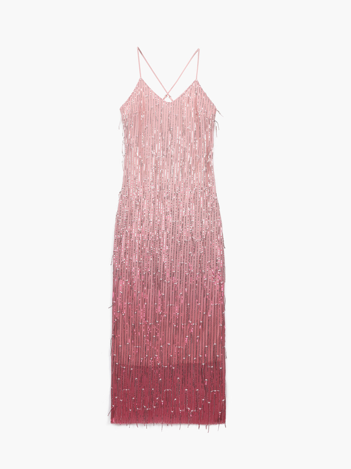 Rosy Ombre Sequined Midi Dress