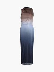 Mercury Ombre Mesh Asymmetric Neckline Long Dress