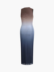 Mercury Ombre Mesh Asymmetric Neckline Long Dress