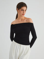 Off Shoulder Rosette Long Sleeve Top