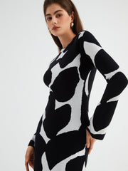 Zebra Print Long Sleeve Long Sweater Dress