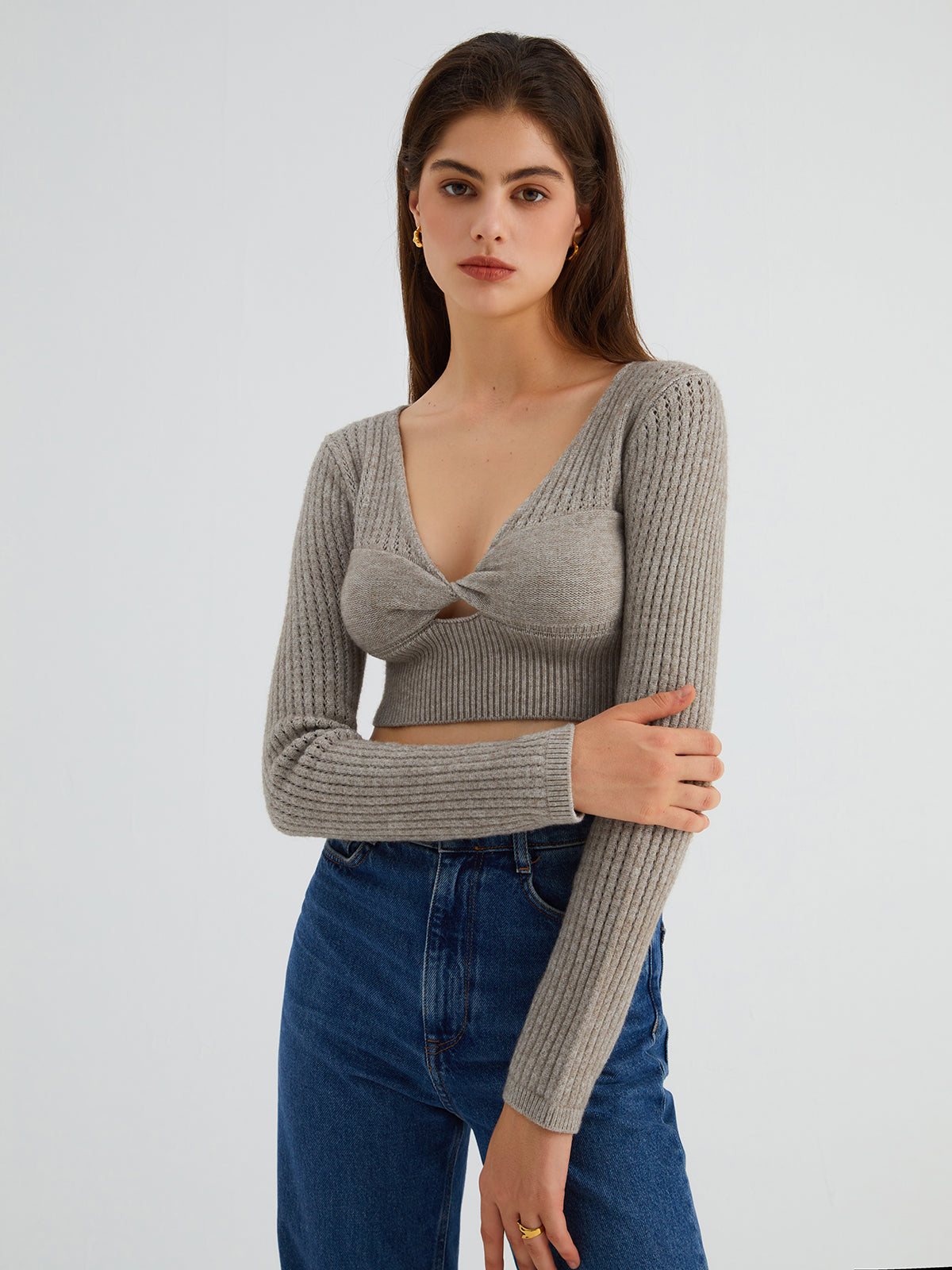 Eyelet Twisted Crop Sweater