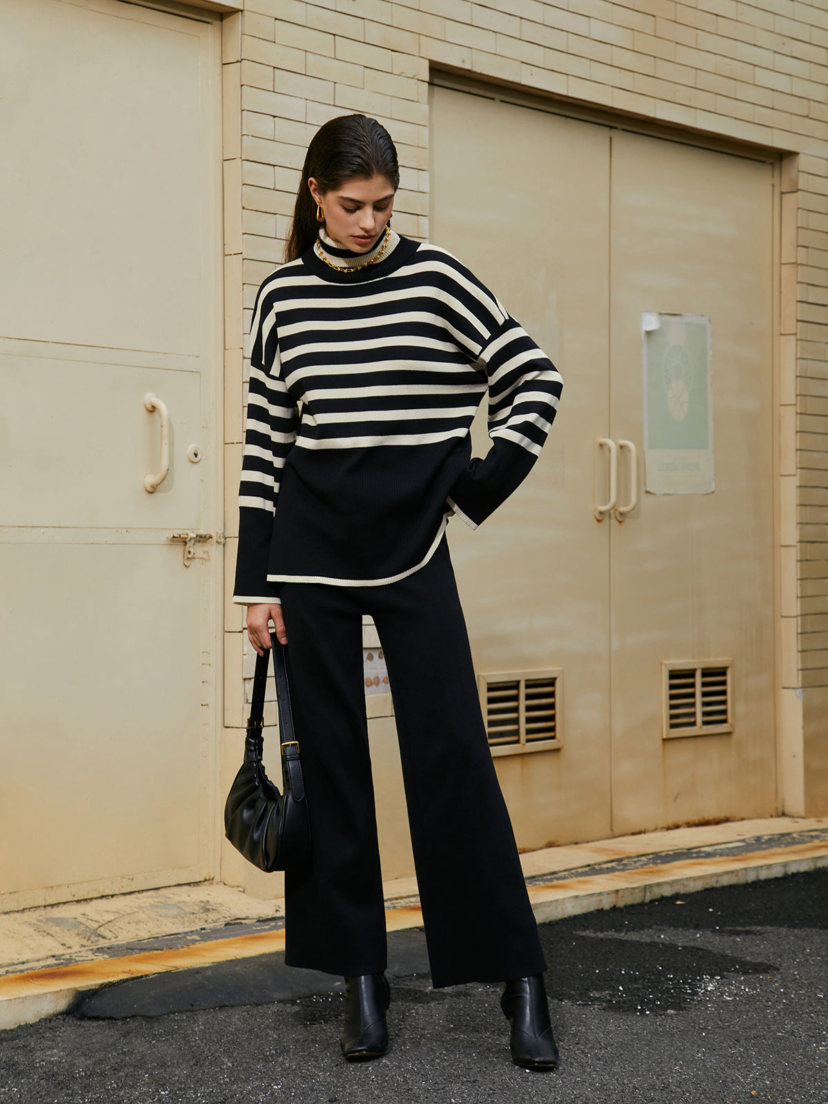 Parisian Stripe Two Piece Turtleneck Sweater Pants Set