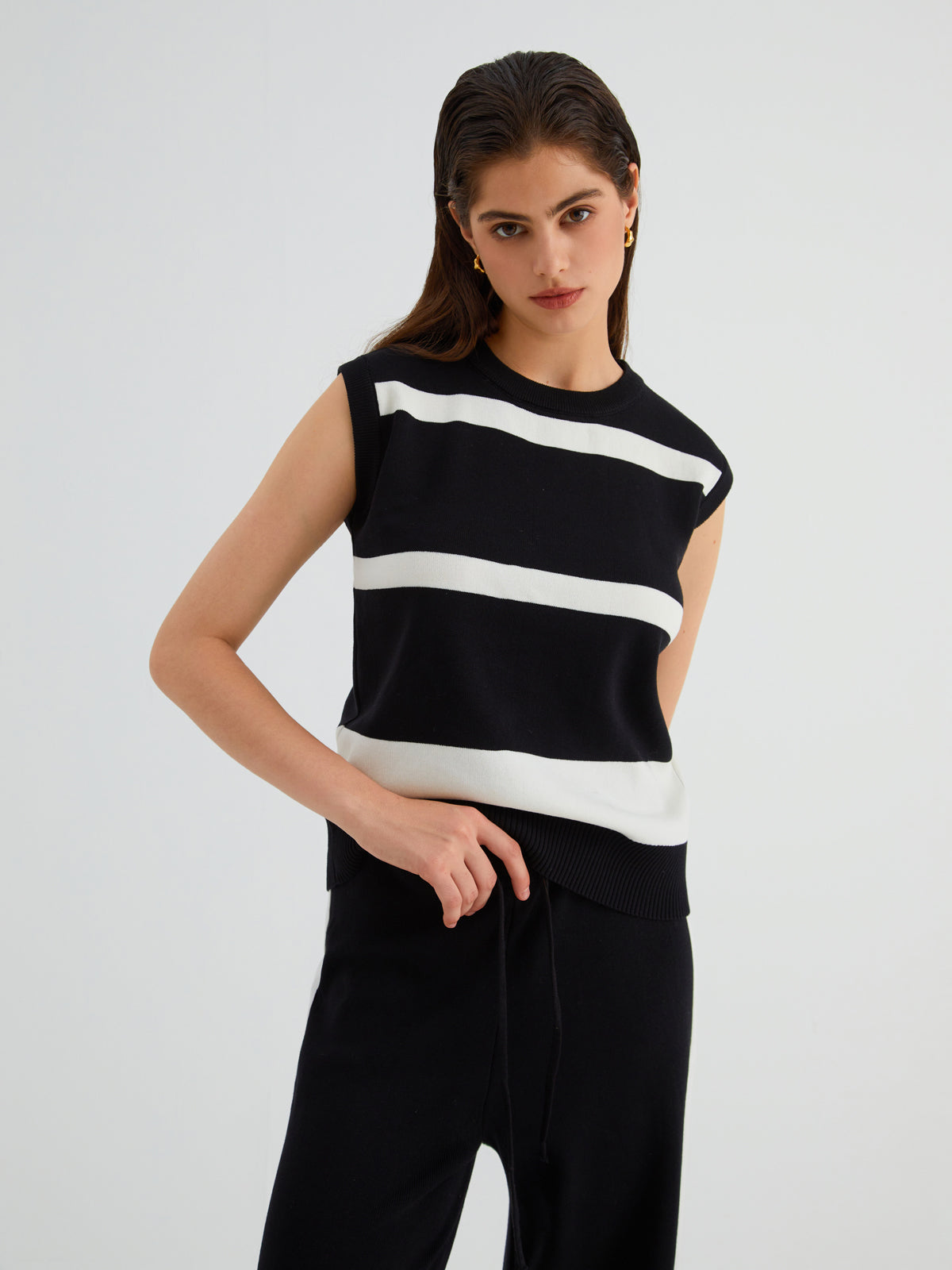 Minimalism Stripe Sweater Three Piece Pants Set