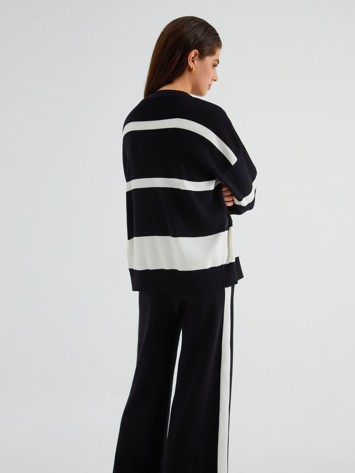 Minimalism Stripe Sweater Three Piece Pants Set