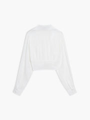 Open Collar Twist Long Sleeve Crop Shirt