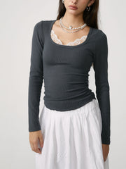 Lace Trim Long Sleeve Top