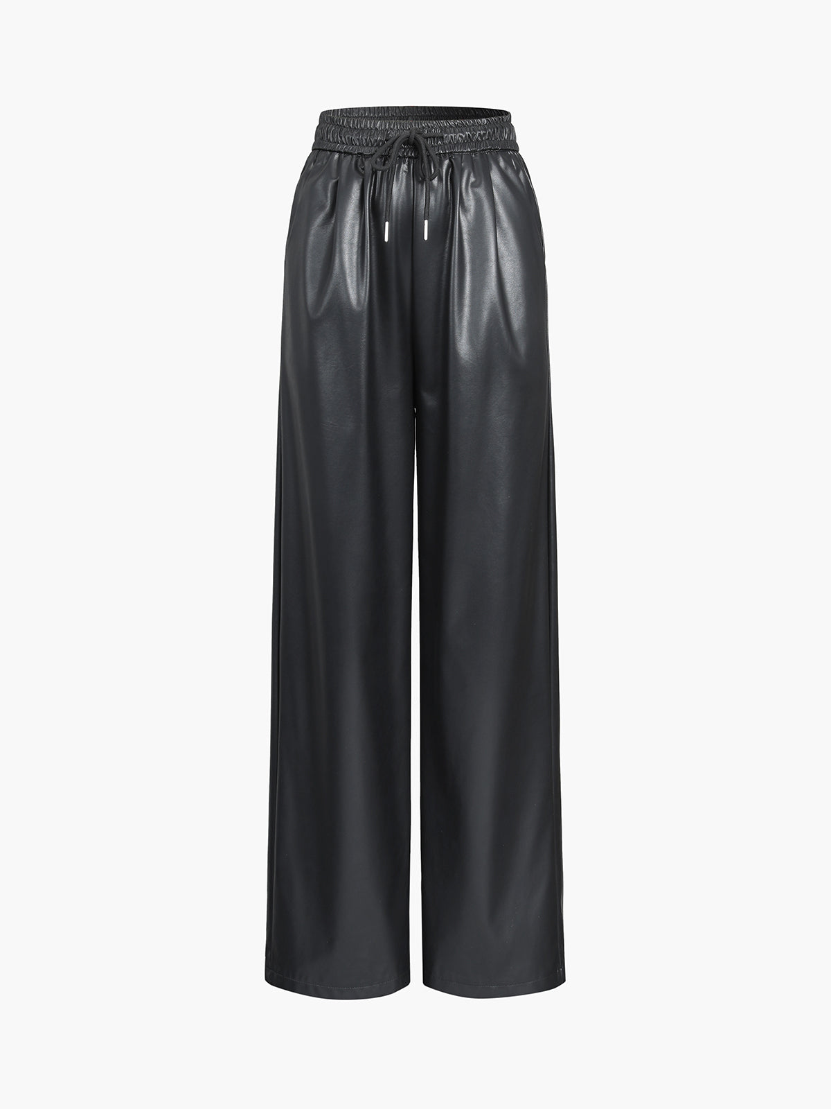 Drawstring Faux Leather Straight Leg Pants