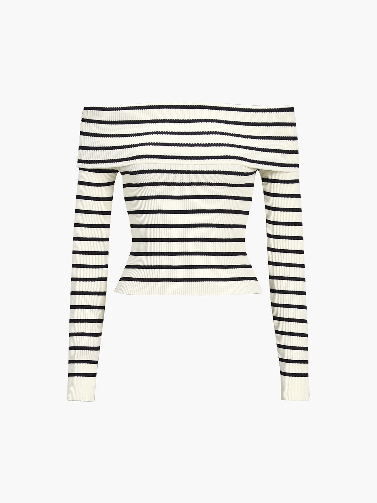 Overfold Off-Shoulder Stripe Long Sleeve Shirt