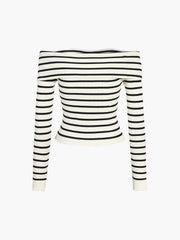 Overfold Off-Shoulder Stripe Long Sleeve Shirt