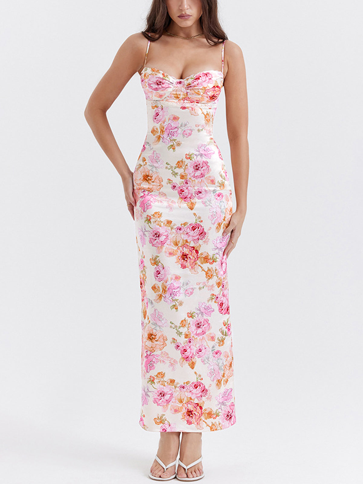 Bustier Floral Satin Long Dress