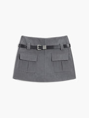 Modern Academia Belted Zippered Mini Skirt