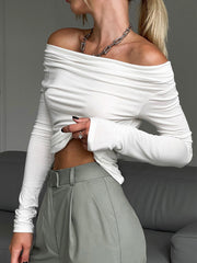 Off Shoulder Ruched Long Sleeve Top