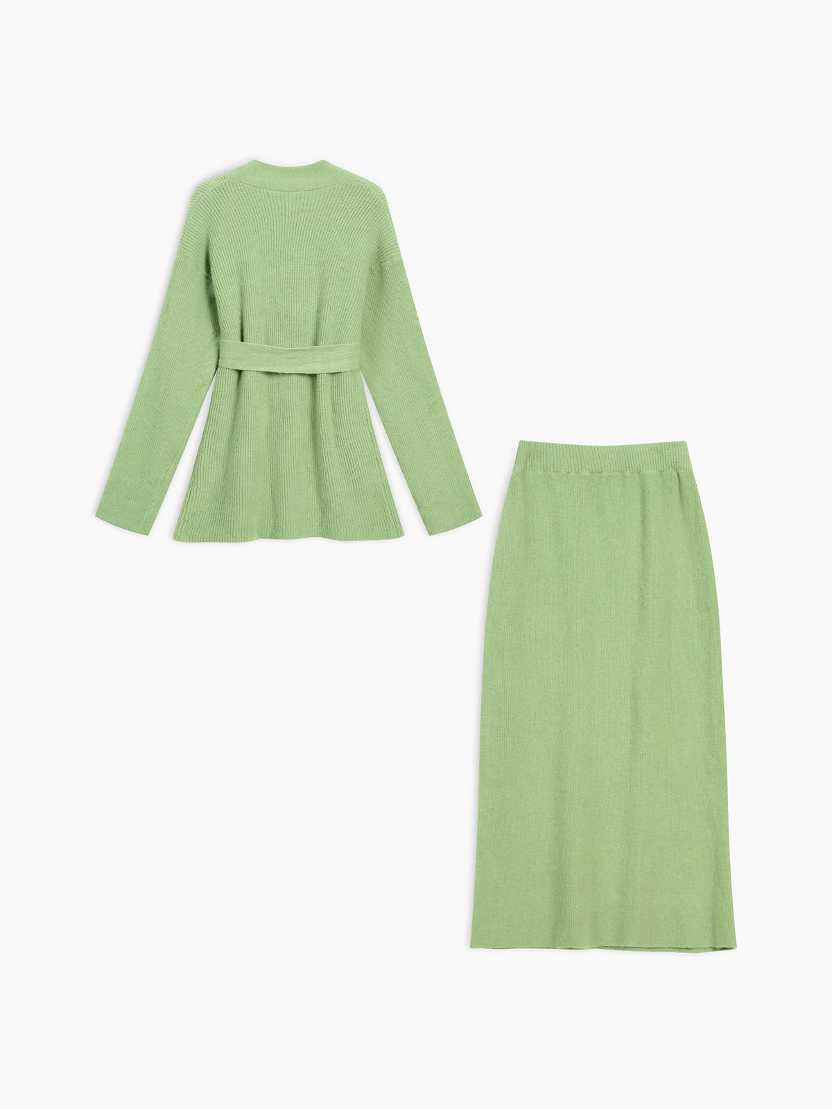 Greeness Tied Cardigan Two Piece Skirt Set