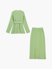 Greeness Tied Cardigan Two Piece Skirt Set