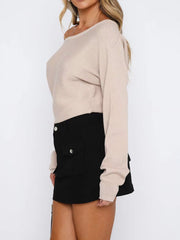 Asymmetric Off Shoulder Crop Sweater