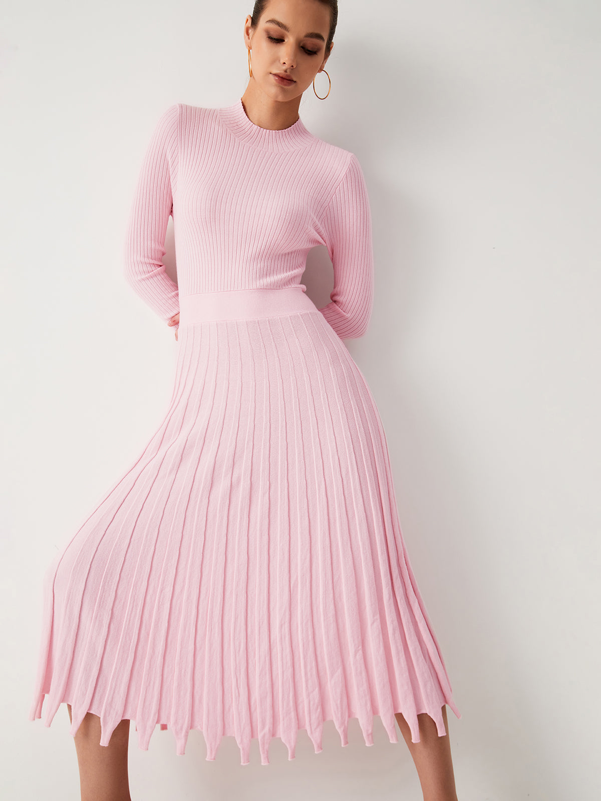 Aphrodite Long Sleeve Pleat Midi Sweater Dress