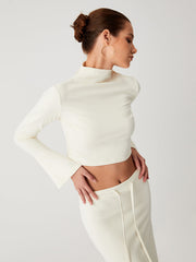 Mock Neck Long Sleeve Crop Shirt Two Piece Skirt Set