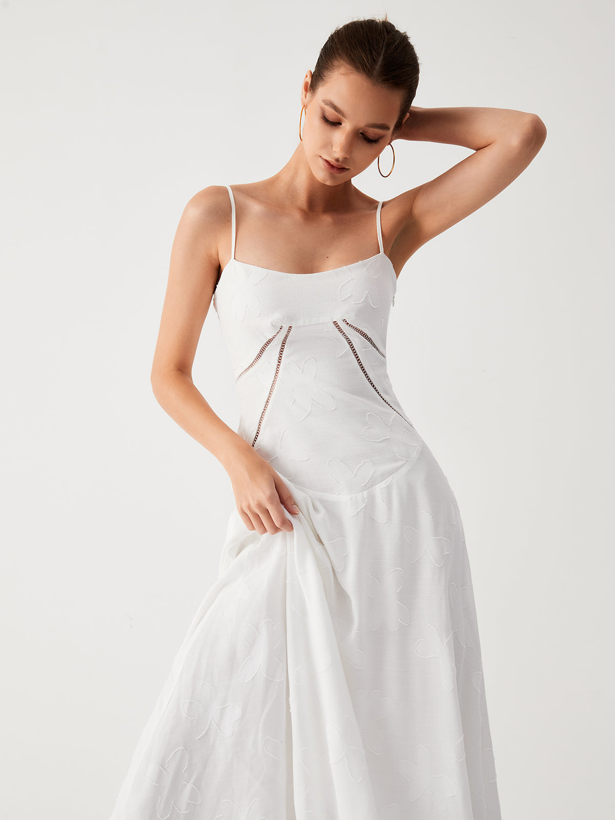 Embroidered Gardenia Tie Back Long Dress