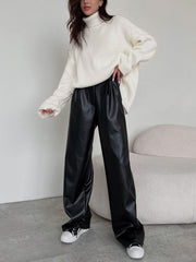 Faux Leather Wide Leg Pants