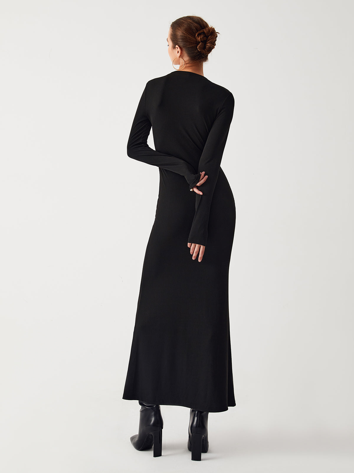 Diagonal Keyhole Long Sleeve Long Dress