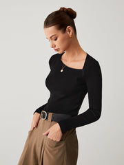 Leisure Asymmetric Neckline Long Sleeve Shirt