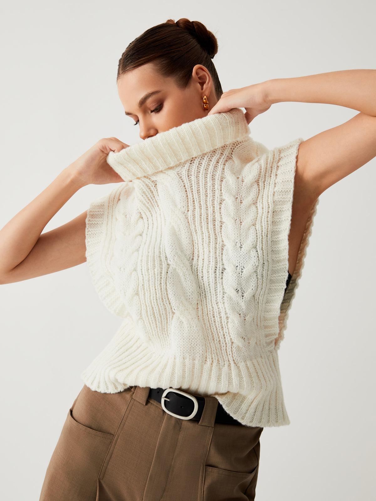 Turtleneck Cable Knit Sweater Vest