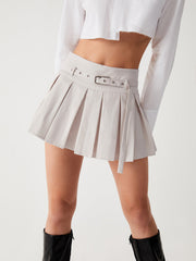 Runway Belted Pleat Mini Skirt