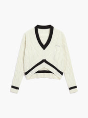 Contrast Trim Cable Knit Crop Sweater