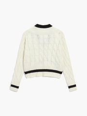 Contrast Trim Cable Knit Crop Sweater